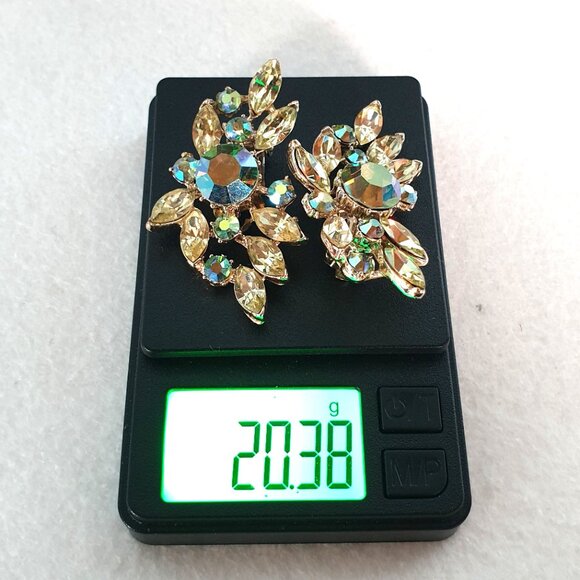 Bold Yellow & Aurora Borealis Rhinestone Floral Earrings – Statement Sparkle - Picture 10 of 10